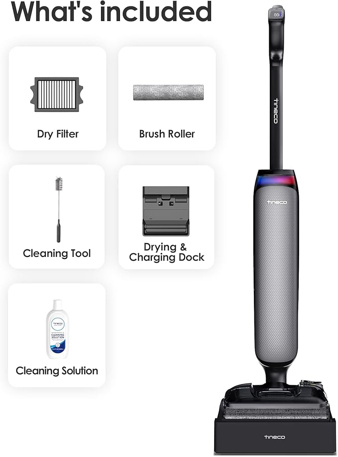 Tineco Wet Dry Vacuum Cleaner 22kPa Suction Floor Cleaner Mop, 50 Min Runtime, iLoop Smart Sensor, DualBlock Anti-Tangle Design, 185??Flashdry, Dual-Edge Cleaning, 180째 Lay-Flat, Floor One S7 Artist