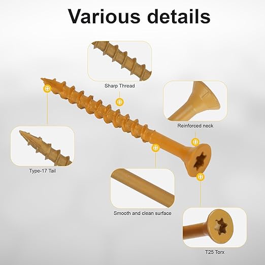 Wood Screws #8 x 2?쇺? T25 Star Torx Drive Flat Head Deck Screws, Tan, 127Pcs (1lb)