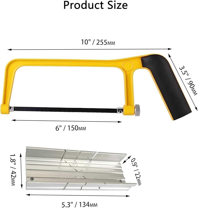 Mini Metal Miter Box and Saw Set, 6 Inch Extra Fine Cut Hand Saw, 5.3 Inch Small Aluminum Miter Box with 3 Hacksaw Replacement Blades for Crafts, Hobby Projects, Cutting Wood, Soft Metal