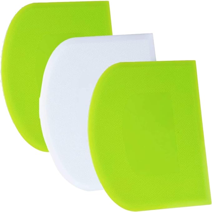 SURDOCA Dough Scraper Bench Scraper - 3P 9.5x6.1" Plastic Flexible Bowl Scraper, Sharp Edge & Angles Cake Scraper. Non-Slip Bakeware Decorating Tools Sculpting & Modeling Tools - Green+White+Green