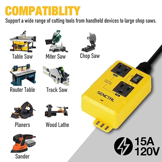 SENCTRL Automatic Vacuum Switch Allow Power Tool/Table Saw to Turn Vac Cleaner/Accessory On and Off Automatically, Load Sensing, On Delay Prevent Circuit Overload, Shop Dust Collector Off Delay