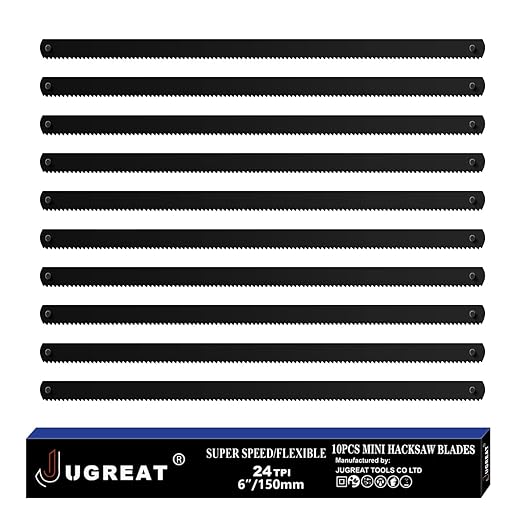 JUGREAT Professional Steel Mini Hacksaw Blades 6" / 150mm Length(24T 10 Pack), High Speed Steel Grounded Medium Teeth