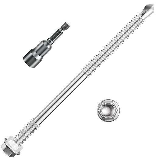 (50Pcs)#14×5" Hex Washer Head Self Drilling Screws, 410 Stainless Steel Metal SheetScrews，TEK Screws, Self Tapping Screws,Extensions Extra Long