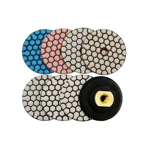 SHDIATOOL 3 Inch Dry Diamond Polishing Pads Set of 7 Pieces Plus a Rubber Backer for Granite Marble Quartz