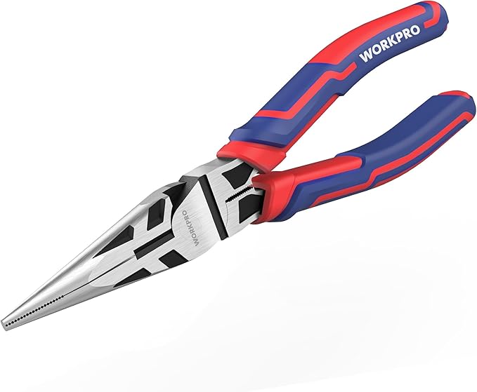 WORKPRO Premium 6??Needle Nose Pliers, Paper Clamp Precision, Heavy-Duty CRV Steel, Soft Grip with Wire Cutter, Long Nose Cutting Pliers