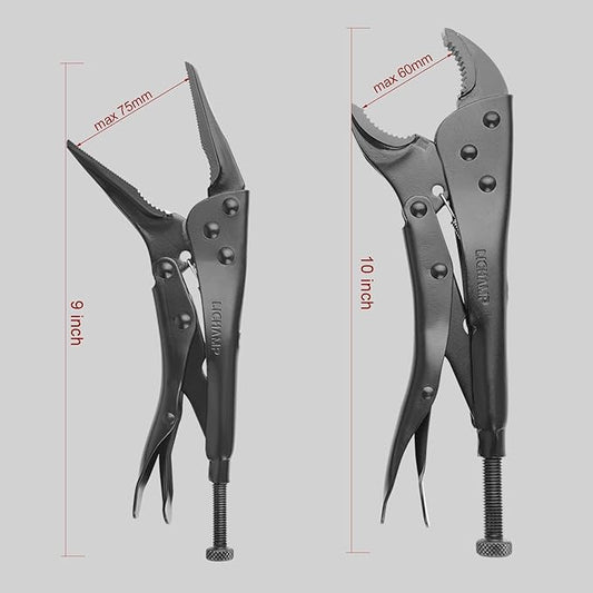 Lichamp Locking Pliers Set - 10 inch Curved Jaw and 9 inch Long Nose Vise Pliers, Vise Grips for Automotive, Plumbing, Metalworking