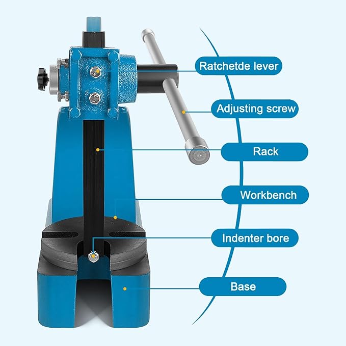 12-inch Maximum Height Press,3-ton Heavy-Duty Manual Arbor Press, Heavy-Duty Metal Punch for Rivet Punching, benchtop Arbor Press for Stamping, Bending, and Drawing竊똋eather Rivet Press(3 Ton)