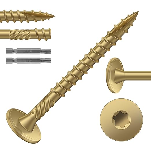 #14 x 2 Inch Outdoor Structural Wood Deck Screws (188Pcs/4lb), Carbon Steel, Tan, Flat Head, Rust Resistant Epoxy Coated, T30 Star Bit