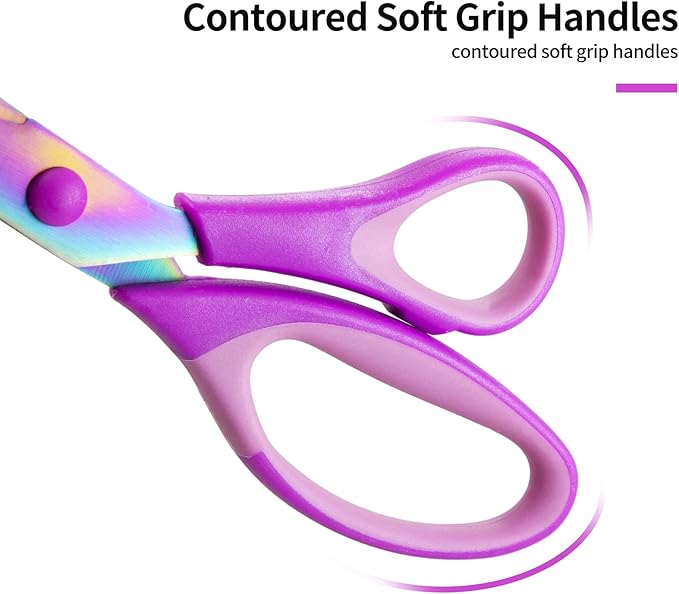3PCS Purple Craft Scissors, Sharp Tailor Scissors, Titanium Blades Shears Rubber Soft Grip Handle, Multi-Purpose Fabric Scissors for Adults, Office, Sewing, School and Home Using