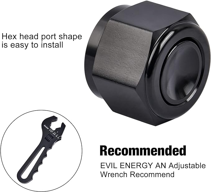 EVIL ENERGY 3AN Flare Cap Block off Fitting Plug Black 2PCS