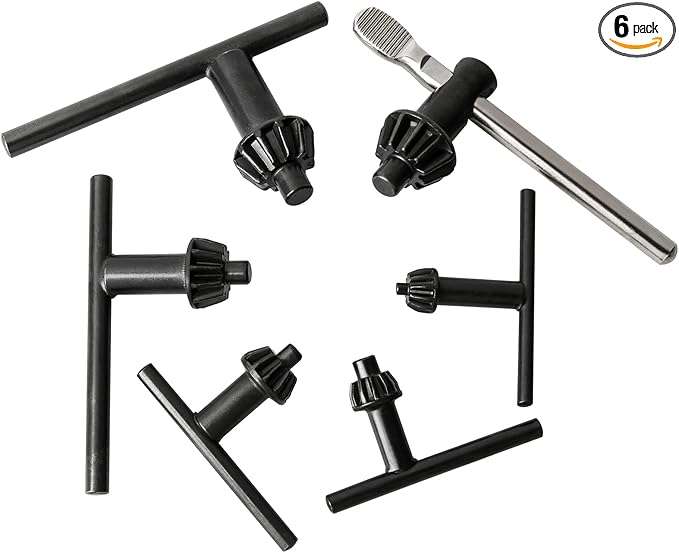 Hakkin Drill Chuck Key 6 Sizes Drill Chuck Key Wrench, 3/4" 5/8" 1/2" 3/8" 1/4" 5/32" Carbon Steel Heavy Duty Replacement Drill Press Chuck Key, Electric Drill Clamping Tool