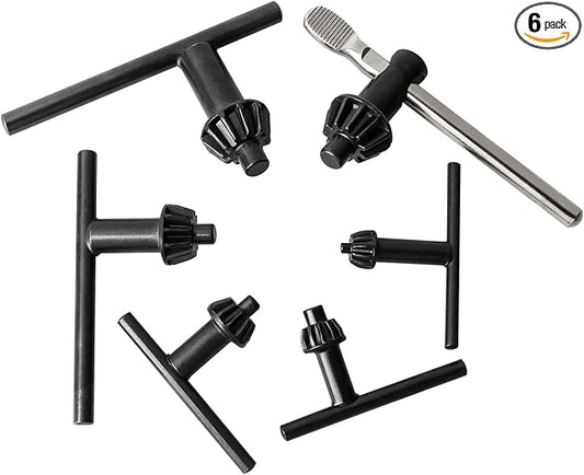 Hakkin Drill Chuck Key 6 Sizes Drill Chuck Key Wrench, 3/4" 5/8" 1/2" 3/8" 1/4" 5/32" Carbon Steel Heavy Duty Replacement Drill Press Chuck Key, Electric Drill Clamping Tool