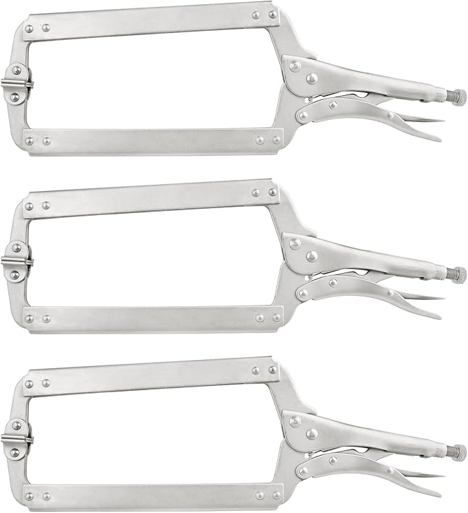 3 Pack 18 Inch C Clamp Locking Pliers,Locking C Clamp, Adjustable Nickel Plated C Pliers For Wood Working, Welding, Electrician Maintenance and more, by GENHAKON