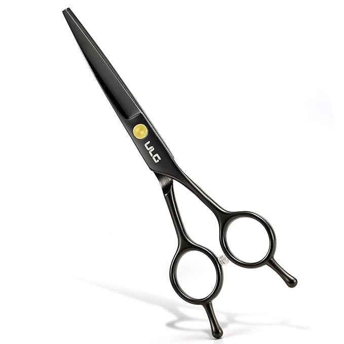 ULG Professional Hair Cutting Scissors 6.5 Inch ??Sharp Barber Shears, Stainless Steel Symmetrical Salon Haircut Scissors for Women, Men, Kids, Gloss Paint Finish, Black