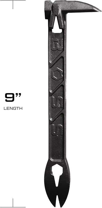 Boss Hammer 9??Boss Paw - Construction-Grade Steel Cats Paw Nail Puller with 4 Points of Pull, 13mm Hex Wrench & Striking Face - Ideal for Framing, Carpentry, and Demo Work - Made in USA - BPST