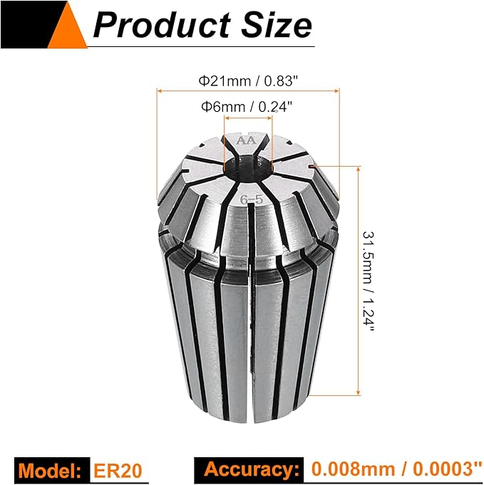 HARFINGTON Spring Collet Chuck ER20 6mm 65Mn Spring Steel Precision Router Collets for CNC Engraving Milling Lathe Tool