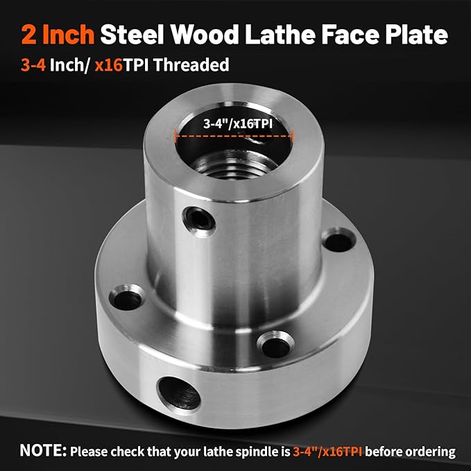 Wood Lathe Steel Faceplate 2" for 3/4" x 16TPI Spindle with Screwchuck