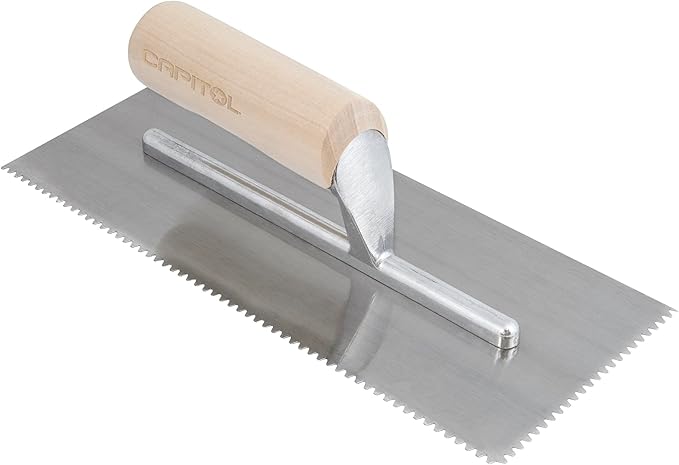 Capitol 115111 Professional Flooring Adhesive Trowel-1/8??x 1/8" x 1/16" Flat-Top V-Notch, Silver/Light Wood