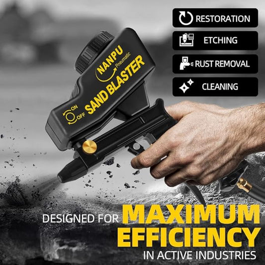 NANPU Light-Duty Air Sandblaster Gun Kit with Gravity Feed, Ceramic Nozzle, Metal Body, for Small Project Surface Prep, Paint & Rust Removal, Metal/Wood/Glass Etching, Requires Air Compressor