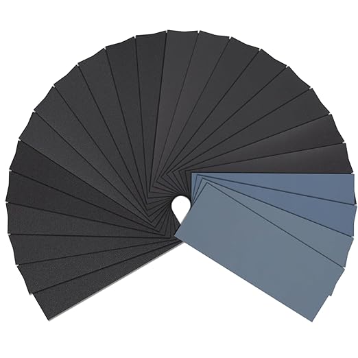 Romeda 72Pcs Sand Paper, 9x3.6 Inches, Silicon Carbide, 120/150/180/240/320/400/600/800/1000/1500/2500/3000 Grit, Wet/Dry, Compatible with Wood, Metal, Plastic