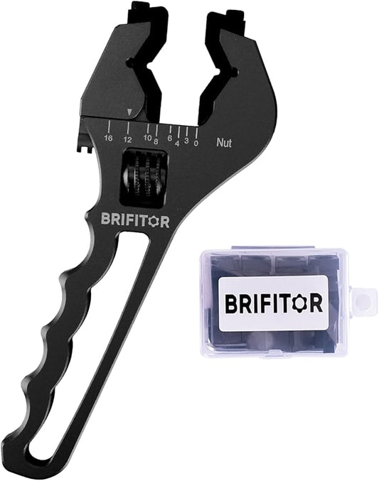 BRIFITOR Non Marring AN Fittings Wrench Adjustable Aluminum AN Wrench For 3AN-16AN Hose End Fittings With Replaceable Hex Type & Flat Type Jaw Protectors, Black.