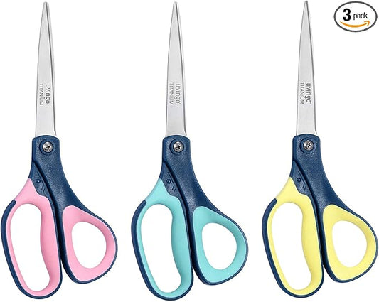 LIVINGO Titanium Scissors All Purpose - 3 Pack 8.5??Sharp Stainless Steel Heavy Duty Shears for Office Home Crafting Cutting Paper Fabric