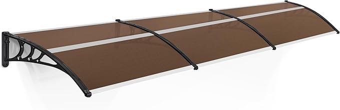 MCombo 115.9" x 37.8" Window Awning Outdoor Polycarbonate Door Shade Patio Cover Canopy, 6055-4012 (Brown Board with Black Bracket)