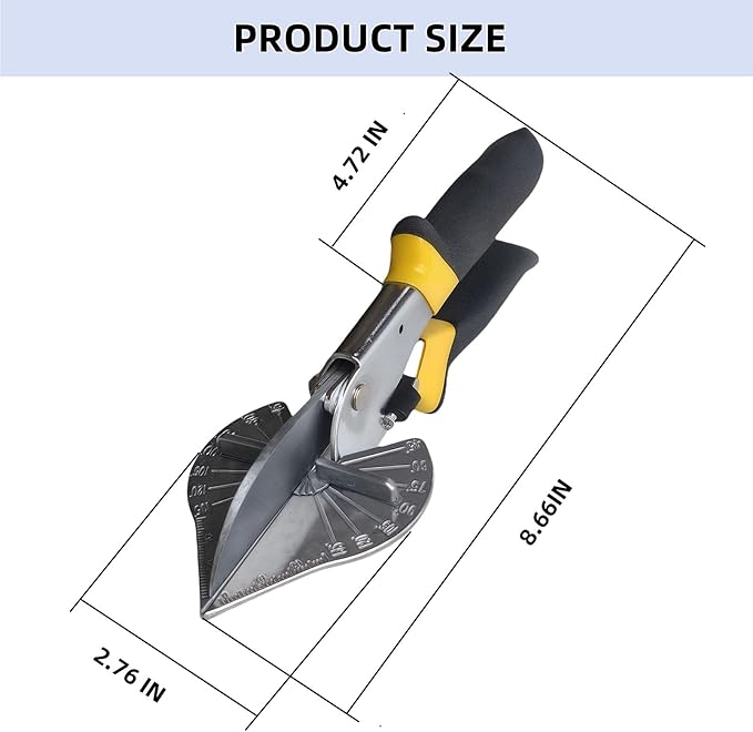 Miter Shears, 45°–135° Adjustable Multi-Angle Trim Cutter for Molding, Shoe Molding & Quarter Round, Handheld Angular Scissors for Wood, Plastic, PVC, Rubber & Vinyl（Black and orange handle）