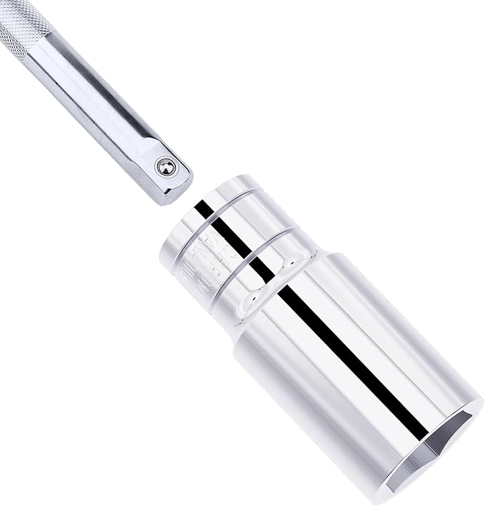 23mm Deep Socket, 1/2 Inch Drive, 6-Point, Metric, Heat Treated CR-V Steel Sockets, Full Polishing, 3.1 Inch Length