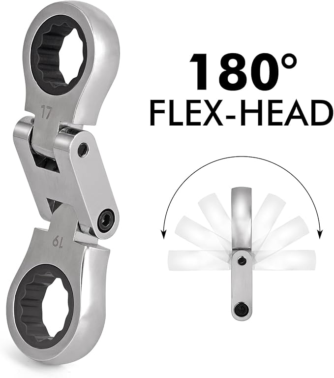Stubby Wrenches Set, 72-Tooth Flex Head Ratcheting Wrench Set, Compact Double Box End Ratchet Wrench Metric 8-19mm 5 Pieces for Tight Spaces