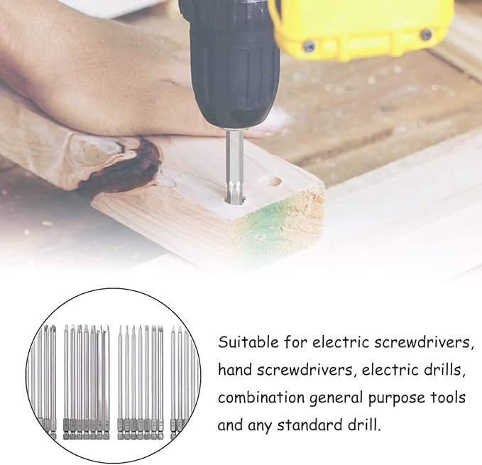 30pcs 100mm Long Screwdriver Drive Bits Magnetic Drill Bit Set 1/4 Inch Hex Shank S2 Steel Security Screw Bit Kit Power Tools (Slotted + Cross + Square + Torx Bits)