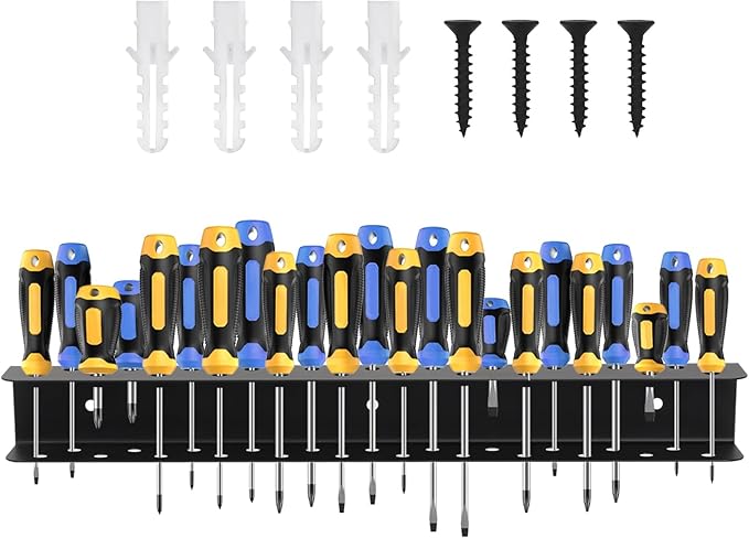 Screwdriver Organizer, Carbon Steel Screwdriver Holder, Garage Tool Organizer Wall Mount for Pliers, Wrenches & Nut Driver, Utility Storage Rack for Workspace, Workshop, Shed (15.7?섃셂/23 Holes)