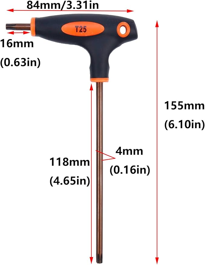 Antrader T25 Torx Screwdriver,Anti Tamper Proof Torx Key,S2 Steel T-Handle Dual End Wrench-1Pcs