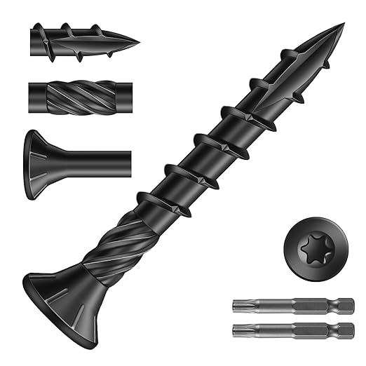 #8 x 1-1/4" Deck Screws (1990Pcs) 10lb. Carbon Steel, Black, Flat Head, Rust Resistant epoxy Coated, with T25 Star Bit