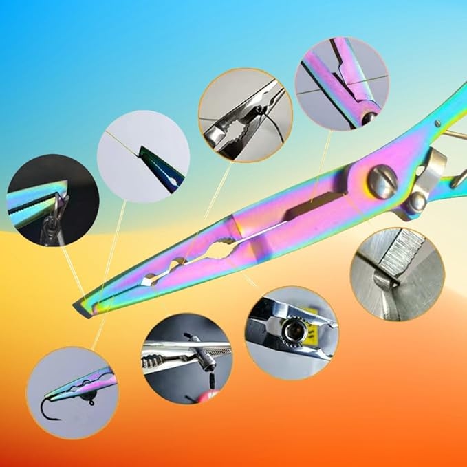 Fishing Needle Nose Pliers, Stainless Steel Fishing Pliers and Scissors Kit with Sheath Lanyard, Hook Remover Split Ring Line Cut Lead Crimp, Aboda Fishing Gear Fresh & Saltwater Fishing Tool Kit