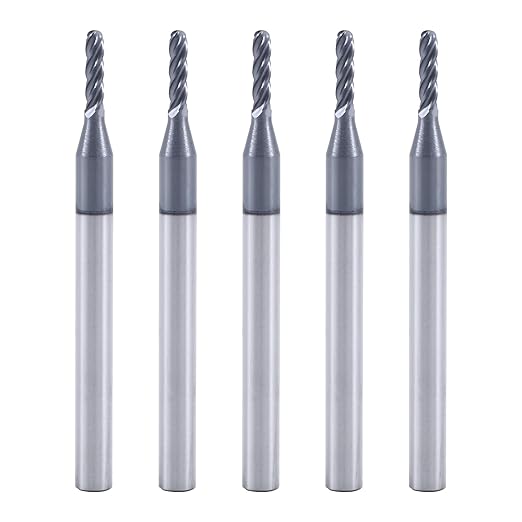 XYunEnZ ISB Ball Nose End Mill Cutter, 1/16" Diameter, 1/8" Shank Diameter, 4 Flute Micro Grain Carbide Mrill Bits CNC Router Bits for Hardened Steel, Stainless Steel, Alloy Steel, Aluminum, Suitable