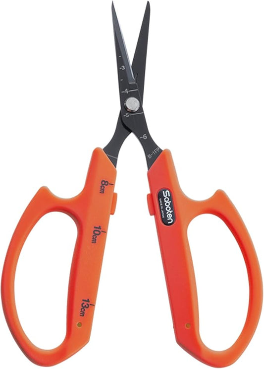 Saboten Fluorine Coated Straight Blade Trimming Scissors Orange PT-1 160mm Precision Gardening Bonsai and Floral Shears Made in Japan