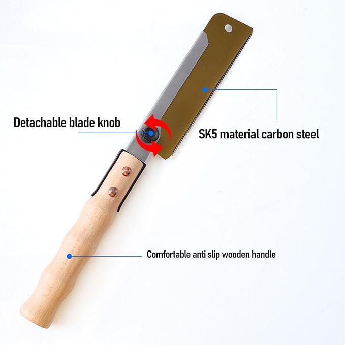 Small Woodworking Hand Saw SK5 Carbon Steel Bamboo Log Handle for Gardening and Outdoor Projects 7 Inch Double Sided Teeth Flush Cut Saw for Woodworking