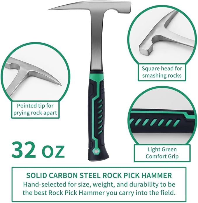16-Piece Geological Rock Hammer Kit, Portable 32-ounce Hammer and Chisel Backpack Set, Suitable for Rock Hunting, Gold Mining,Ideal Choice for Beginners and Enthusiasts
