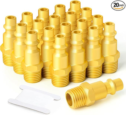 GASHER Brass 1/4" NPT Male Industrial Air Plug, Pneumatic Plugs 300PSI (20-Pack)