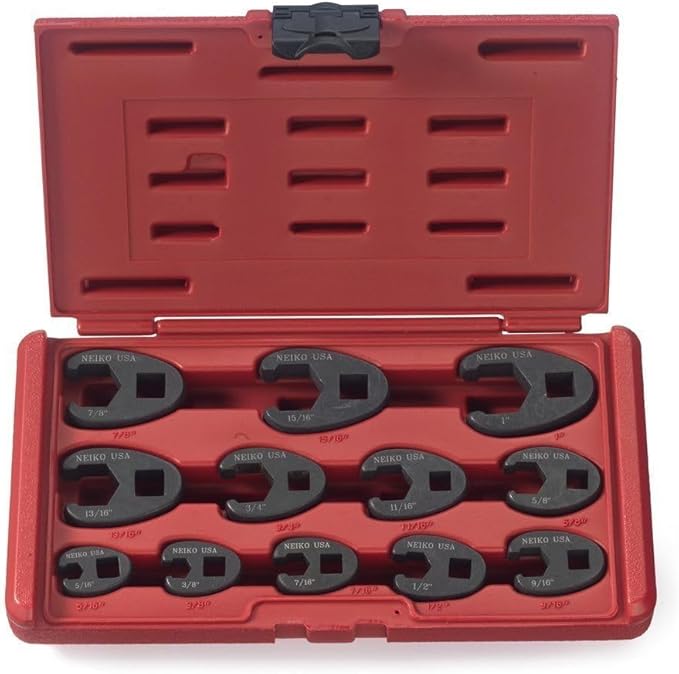 Neiko 03323A Crowfoot Wrench Set 1/2" and 3/8??Drive, 12 Piece, SAE Crows Foot Wrench Sizes 5/16??to 1?? Chrome-Moly Flare Nut Wrench Set
