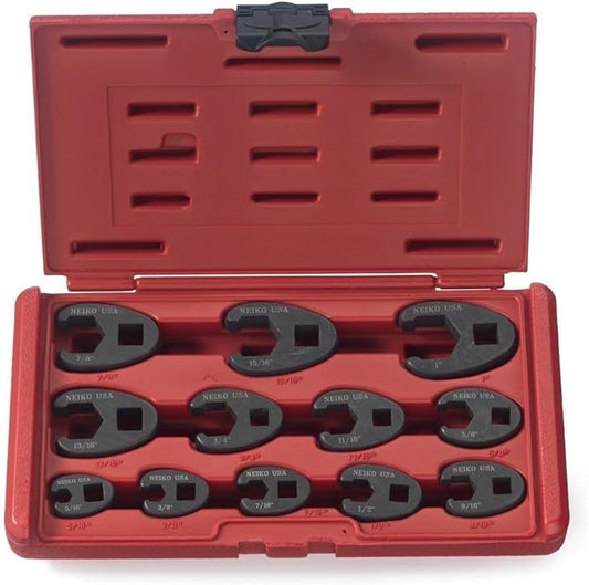 Neiko 03323A Crowfoot Wrench Set 1/2" and 3/8??Drive, 12 Piece, SAE Crows Foot Wrench Sizes 5/16??to 1?? Chrome-Moly Flare Nut Wrench Set