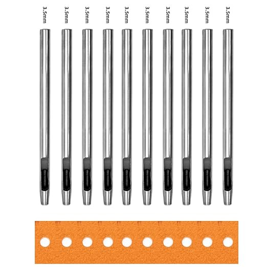WUTA Hollow Punch Leather Hole Cutter 10Pcs 3.5mm Round Punch Tool Set, Leathercraft Working Kit for Watch Band, Fabric, Plastics, Gasket Belt (1.5mm)