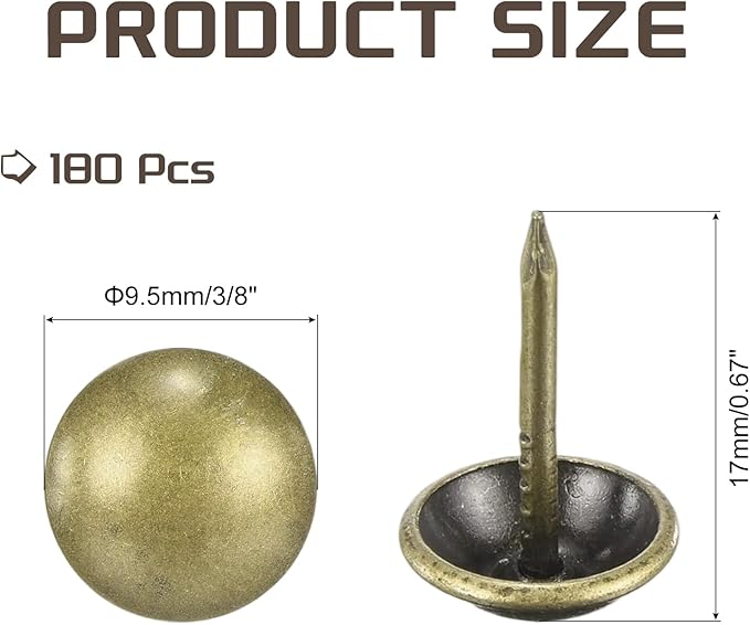 MECCANIXITY Upholstery Tacks for Furniture, 3/8 Inch (9.5 x 17mm) Metal Round Bronze Thumb Tacks for Wall Decorative Upholstery Nails DIY Project Home Decor, Pack of 180