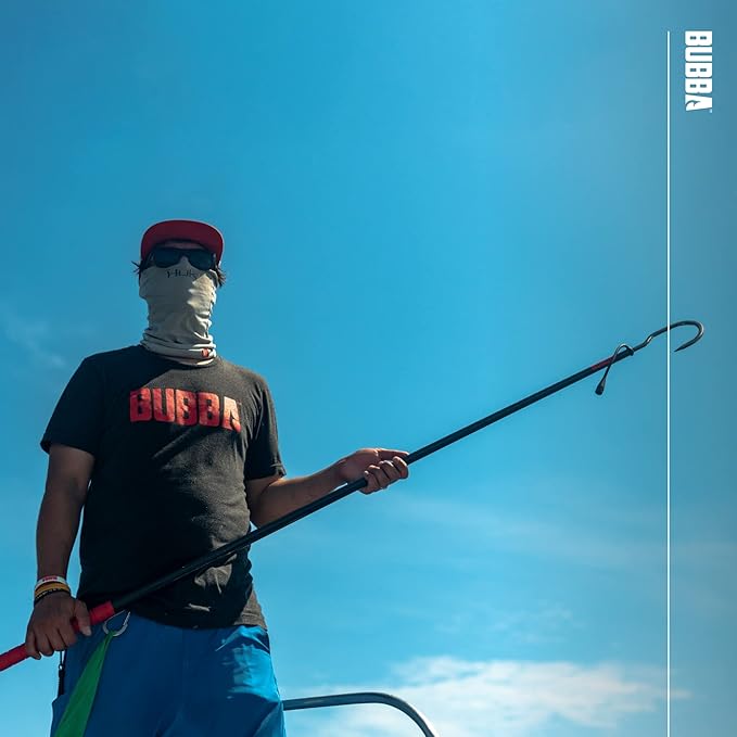 BUBBA 7 Foot Gaff with 4 Inch Stainless Steel Offset Hook, Non-Slip Grip Handles and Carbon Fiber Shaft for Fishing, Boating and Outdoors