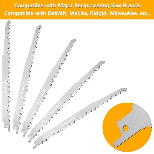 A-KARCK Food Reciprocating Saw Blades for Frozen Meat 6 Pack, Unpainted Stainless Steel Saw Blades for Food Cutting Included 9" 5PCS
