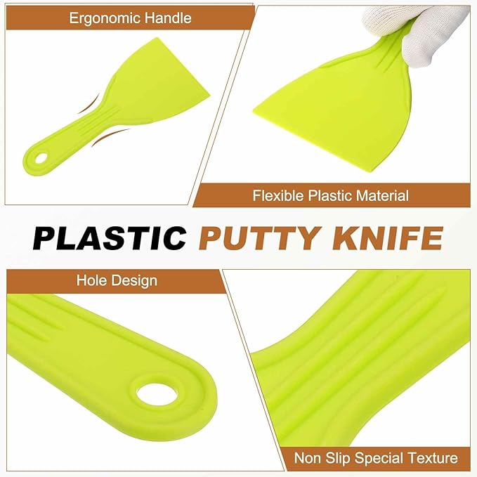 HARFINGTON 5pcs Putty Knife Scraper 4" Width Flexible Plastic Putty Knife Paint Scraper Tool for Taping Drywall Spreading Painting Wall Scratching Yellow