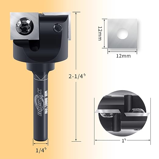 CNC Spoilboard Surfacing Router Bit, 1/4" Shank 1" Cutting Diameter, Carbide Insert Slab Flattening Router Bits Planing Bit Wood Planer Bit Woodworking Tools by BINSTAK