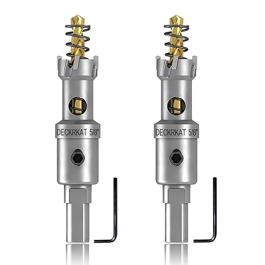 DECKRKAT 2-Pack 5/8” TCT Hole Saws for Hard Metal, Heavy Duty 16mm Tungsten Carbide Tipped Hole Cutters Set with Spring-Loaded Pilot Drill Bits for Stainless Steel, Metal, Iron, and Plastic