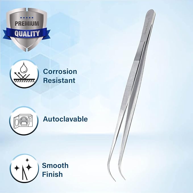 Lab Tweezers High Precision Forceps, Fine Strong Curved Point Tweezers, Stainless Steel (8 Inch)